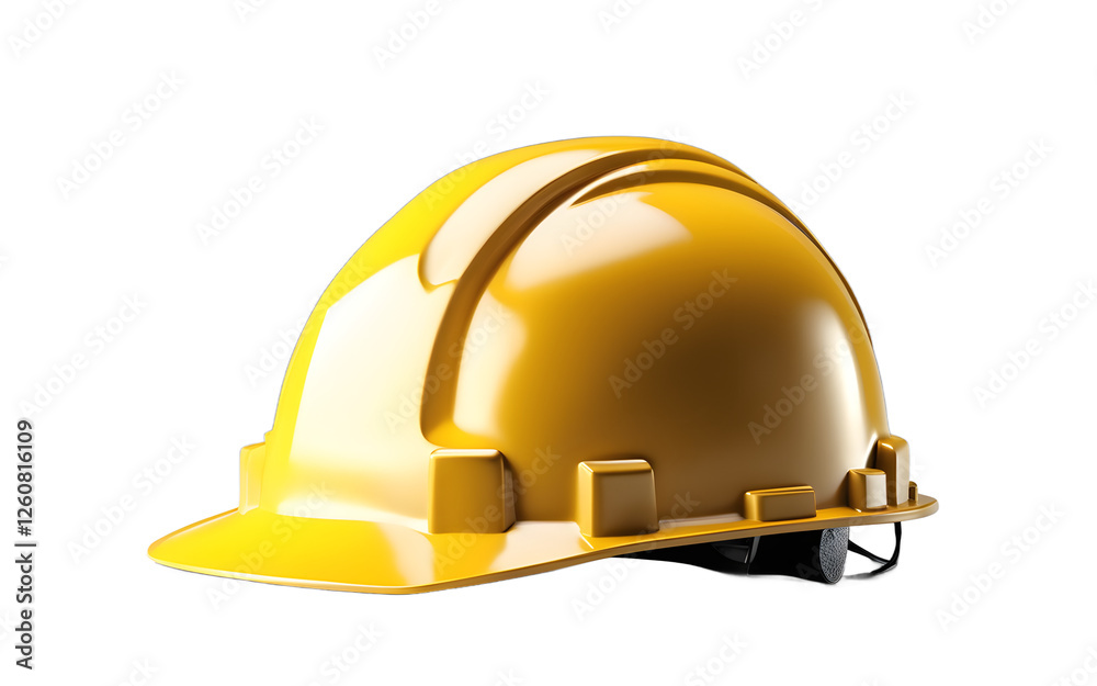Poster a construction hard hat in bright yellow, isolated on a empty plain background