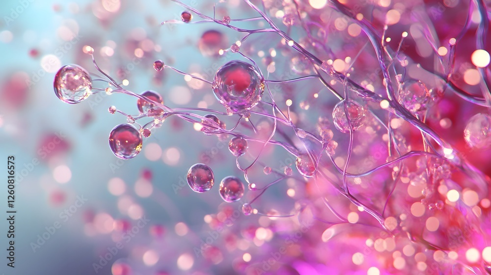 Aufkleber closeup of delicate dew droplets sparkling and shimmering on soft pastel colored branches set agains