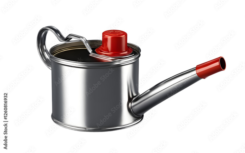 Poster a small oil can with a long spout, isolated on a empty plain background