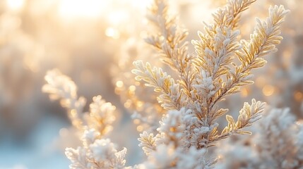 Frosty Branches Glimmering In Golden Sunlight