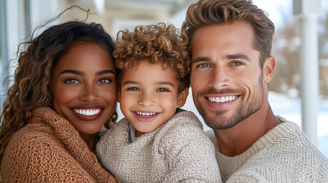 Portrait of a happy, joyful mixed-race family having fun together