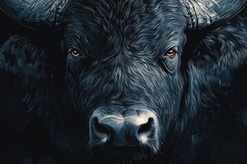 Fototapeta premium Cow with Large Horns Close Up