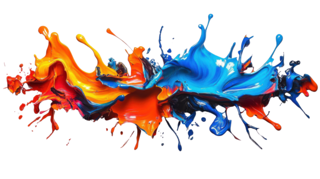 Colorful paint splashing and mixing together on transparent background