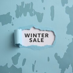 Winter Sale Announcement for Business on Ripped Blue Paper Texture