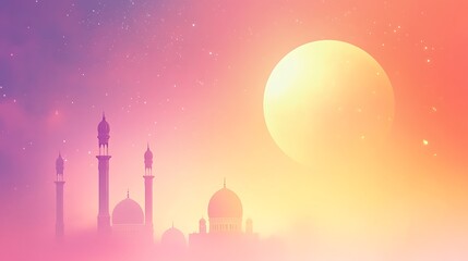 Mosque Silhouette Underneath a Large Full Moon