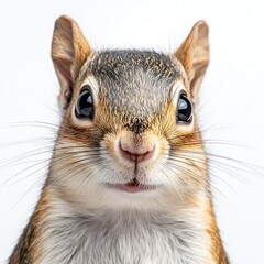 Obraz premium Cute chipmunk close-up portrait, white background, wildlife