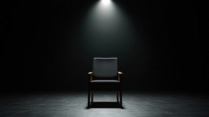 Fear of the Dark Concept, A Darkened Theater with a Single Spotlight Shining on an Empty Chair in Center Stage