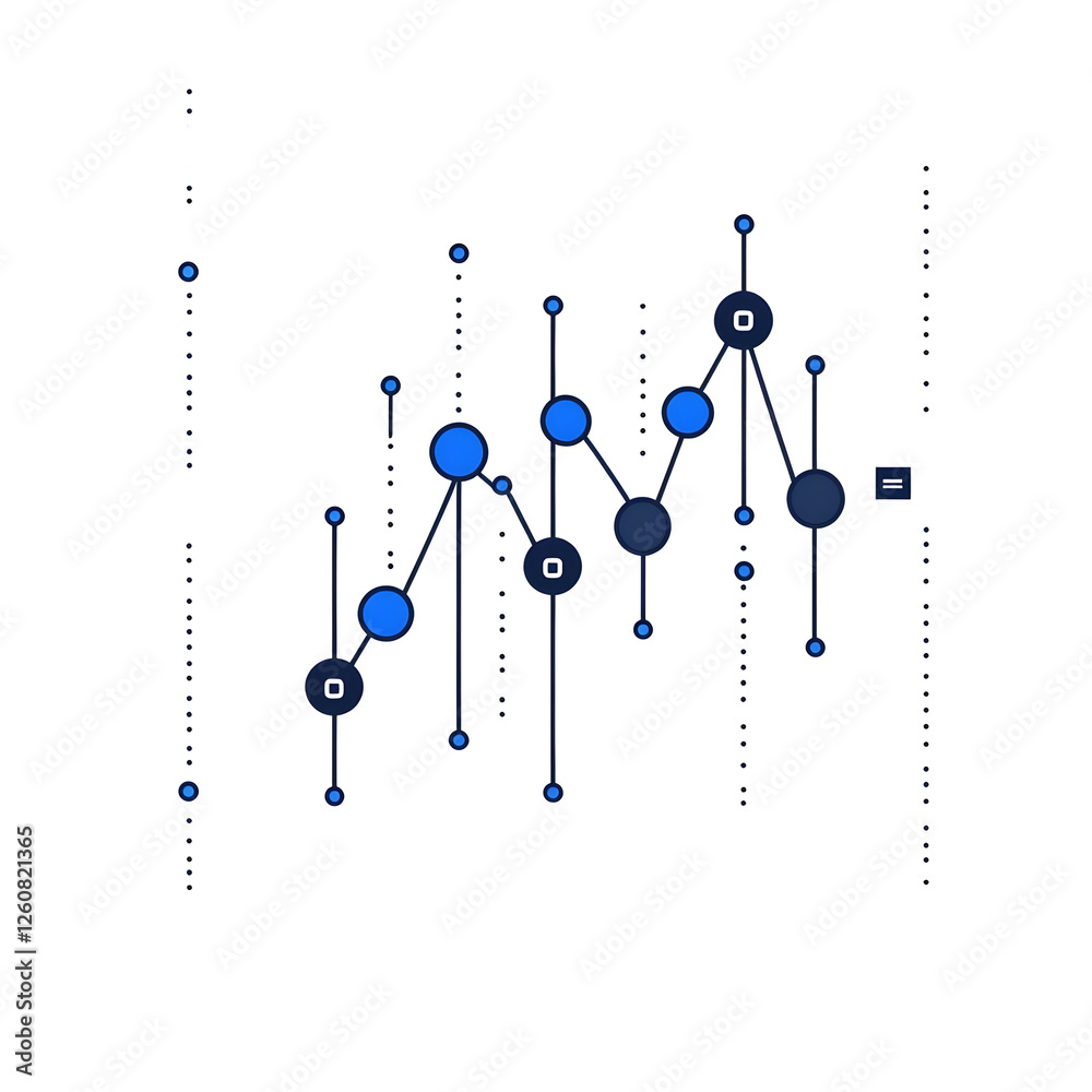 Poster abstract data visualization with blue dots and line graph elements