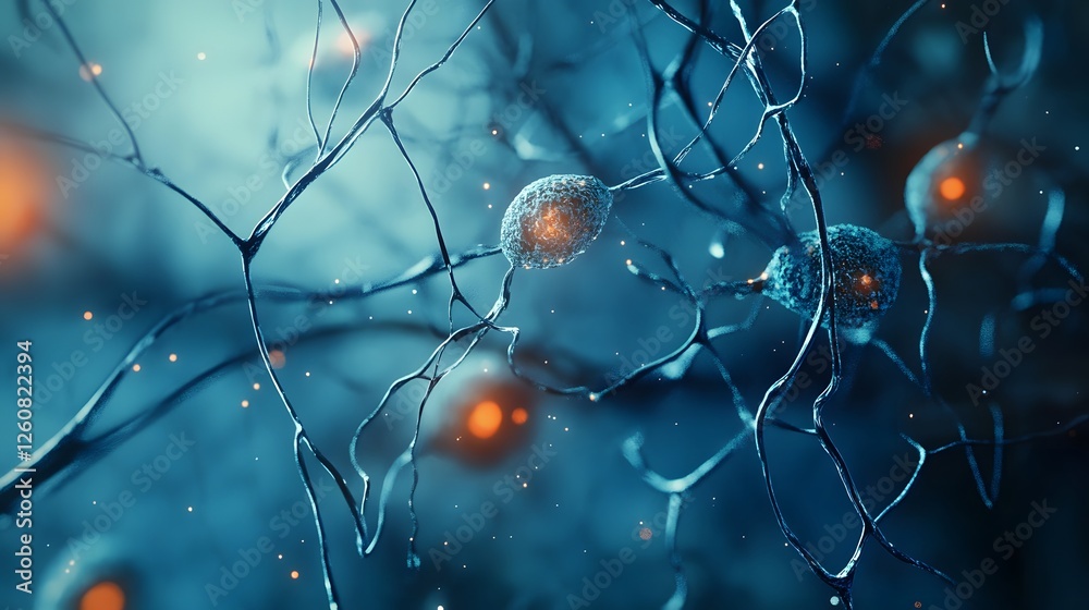 Fototapete detailed digital depicting the intricate neural network of glowing synaptic connections representing