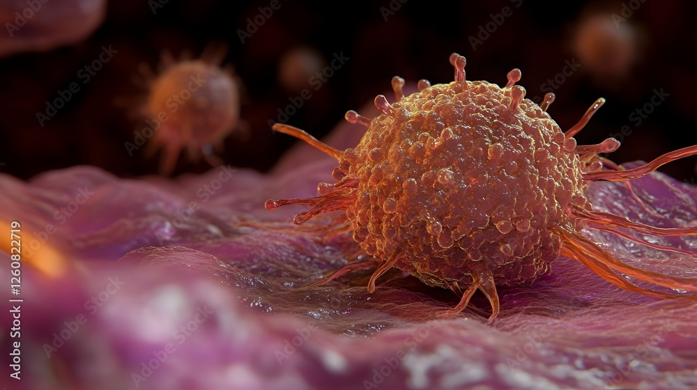 Poster detailed microscopic close up view of a virus cell or microorganism under a scientific laboratory mi