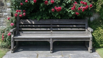 Wooden Bench Nestled Among Blooming Red Roses