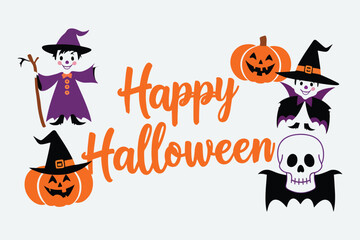 Halloween Festive Banner with Scary Characters and Hand-drawn Typography