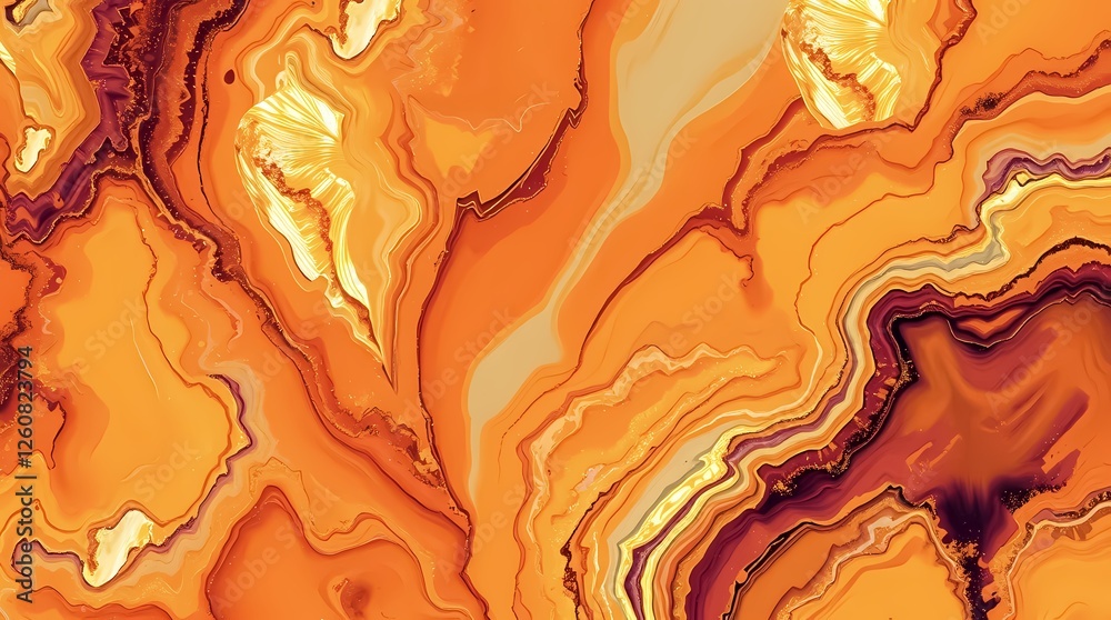 Poster abstract orange agate stone pattern with swirling lines and texture. generative ai