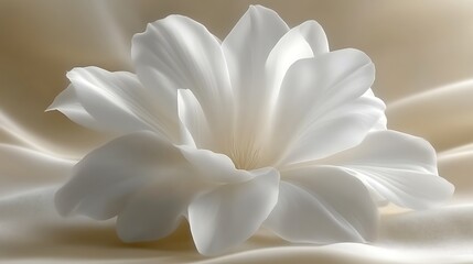 Delicate White Flower on Soft Beige Fabric