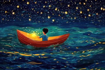 Boy on Boat in Water