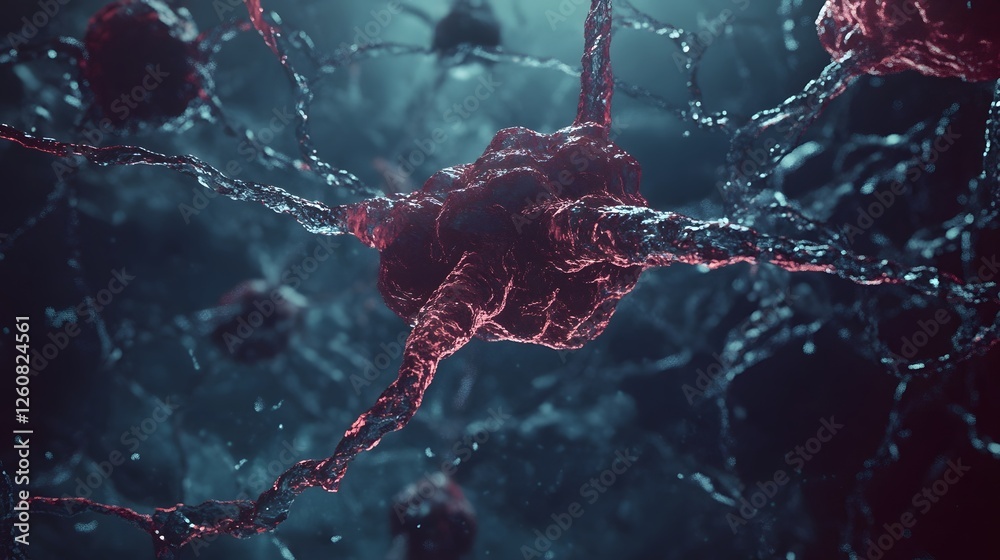 Poster detailed microscopic view of interconnected neural cells nerve synapses and intricate neuroscience p