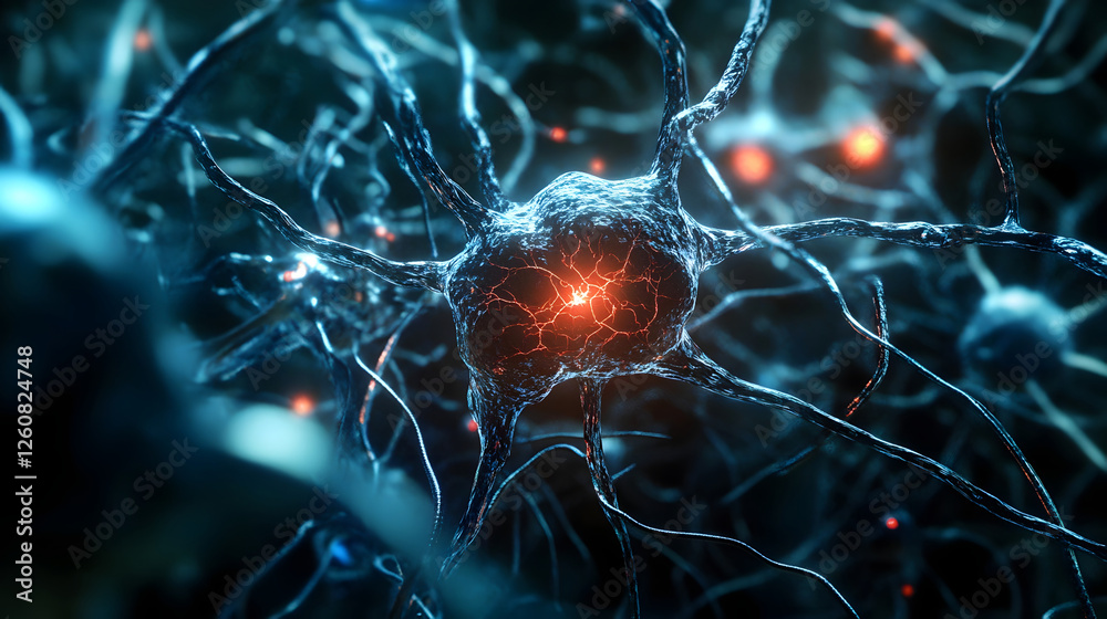 Poster Detailed microscopic view of the intricate neural network structure within the brain