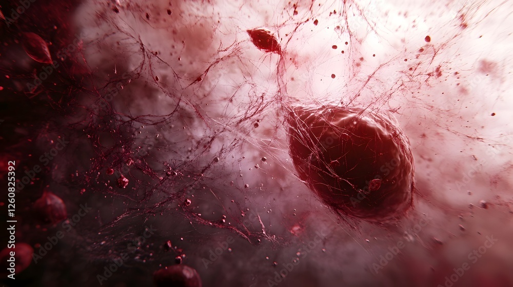 Poster Dramatic and Intense Image of a Powerful Explosive Blast with Fiery Smoke Shattered Debris and Chaotic Patterns in a Dark Red Moody Background  This abstract image evokes a sense of violent energy