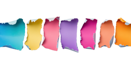 Colorful ripped paper strips creating a transparent window effect