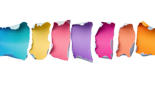 Colorful ripped paper strips creating a transparent window effect