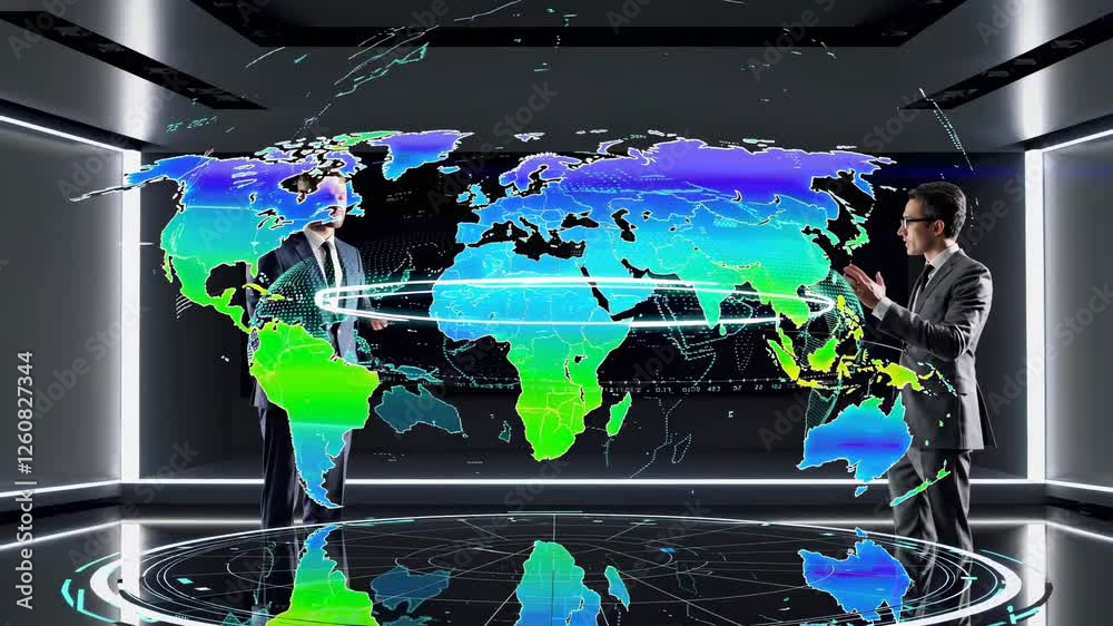 Poster interactive technology enhances global collaboration in a futuristic workspace