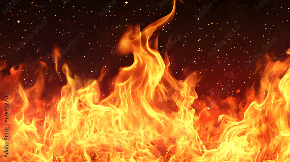 Poster dramatic scene of a raging inferno with intense fiery flames engulfing the area creating a chaotic a