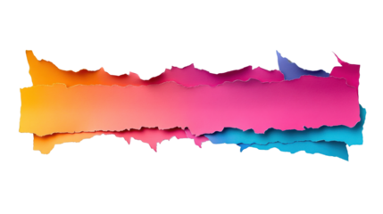 Colorful torn paper banner on transparent background creating abstract design