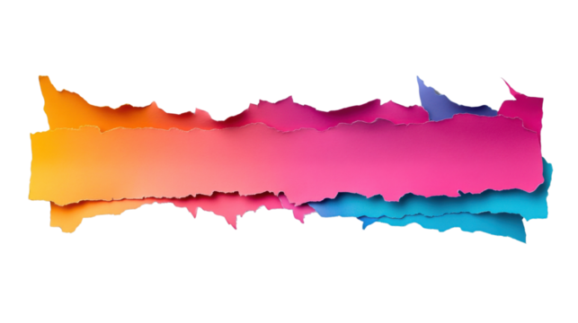 Colorful torn paper banner on transparent background creating abstract design