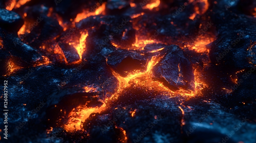Poster dramatic scene of a raging wildfire burning brightly with fierce flames and smoldering embers castin