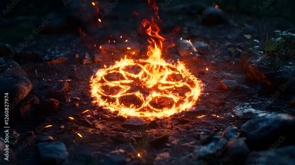 Poster dramatic scene of a raging wildfire burning with intense flames glowing embers and billowing smoke i