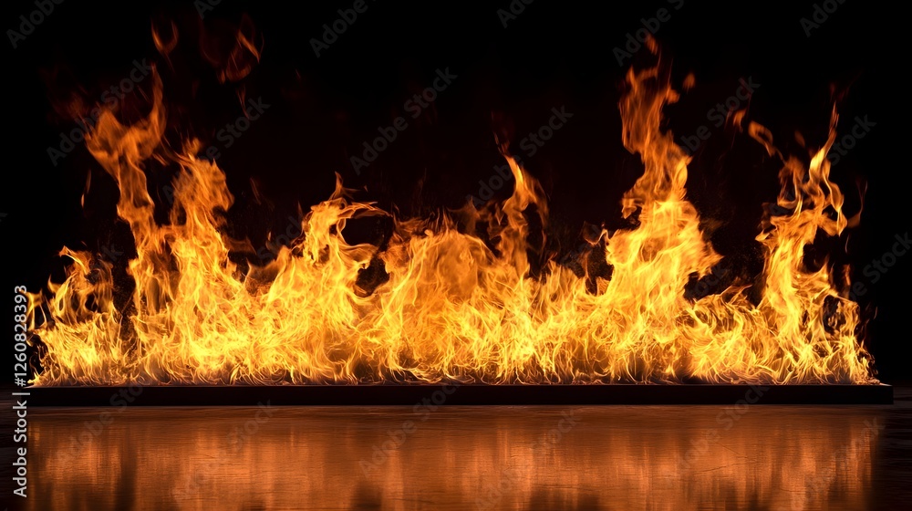 Poster dramatic scene of a raging wildfire with intense flames engulfing the landscape creating a fiery and