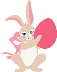 Cute Cartoon Bunny Holding Pink Easter Egg