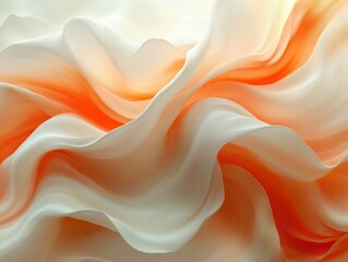 Obraz premium A soft, flowing fabric displays elegant waves of white and orange hues, creating a visually soothing texture.