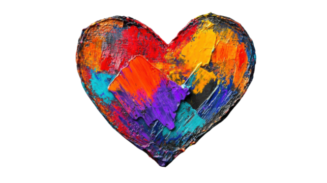 Colorful heart representing love and passion with brushstrokes on transparent background - Powered by Adobe