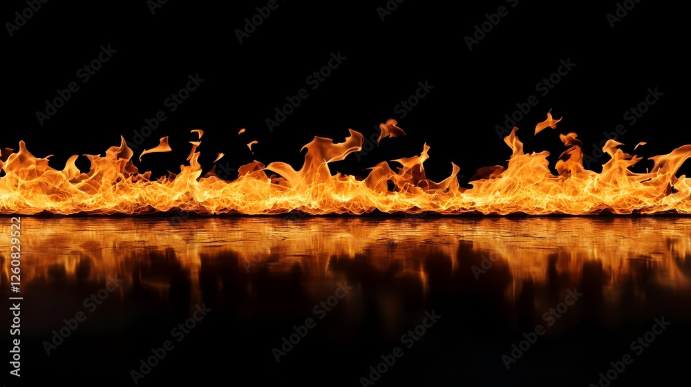 Aufkleber Dramatic scene of fiery scorching flames and inferno reflecting on the still mirror like surface of a lake or pond creating a powerful elemental and contrasting background