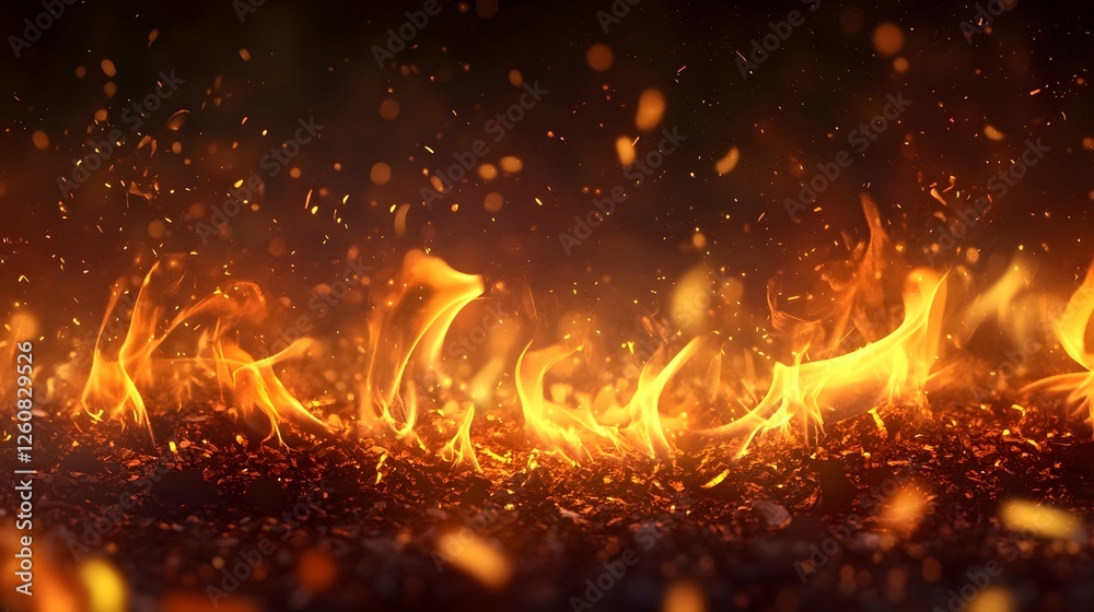 Poster Dramatic scene of fiery flames bursting with intense energy and destructive power creating a mesmerizing and dangerous display of nature s raw force  The image captures the wild