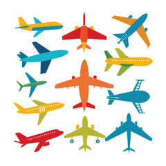 Fototapeta premium Airplane Vector silhouettes background white-1