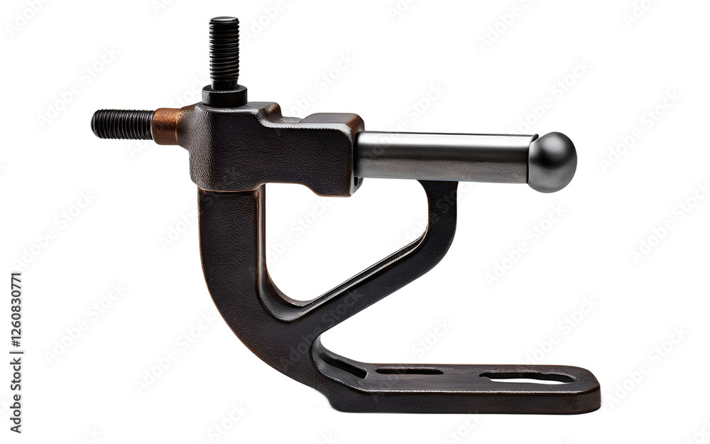 Poster A strong metal vise with a rotating base, isolated on a empty plain background