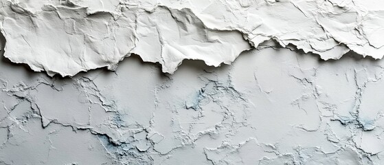 Obraz premium A textured surface featuring layers of cracked white and grey paint, showcasing an abstract and weathered aesthetic.