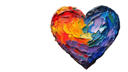Colorful heart painting representing love and passion on transparent background