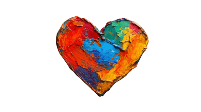 Colorful heart representing love and passion on transparent background