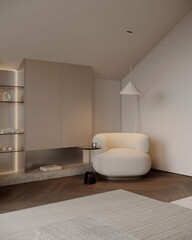 Idea of modern minimalist bedroom. Scandinavian interior design. 3D illustration