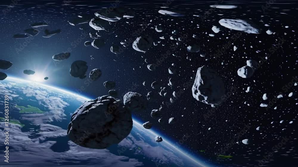 Poster Exploring the vastness of space with asteroids surrounding our planet