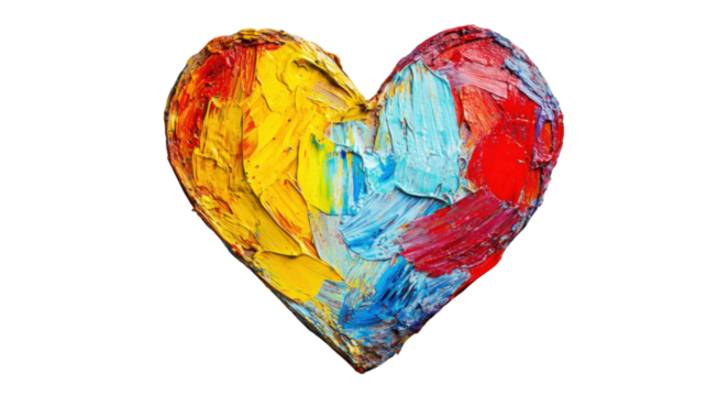 Colorful heart representing love and affection with impasto oil painting technique on transparent background - Powered by Adobe