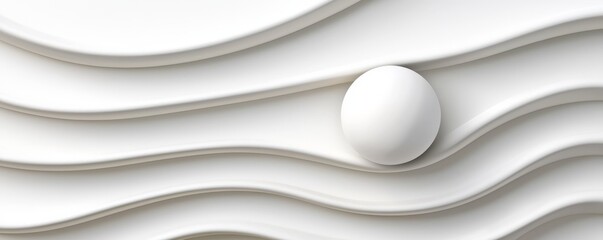 A smooth, white surface features undulating waves and a single spherical object, creating an abstract and minimalist design.