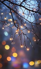 Iced branches aglow with ethereal light, capturing winter's magic and atmospheric brilliance