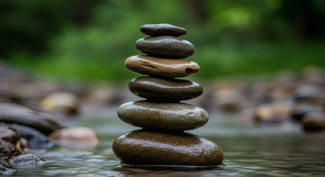 Zen Stones by the Creek: A Serene Balance in Nature