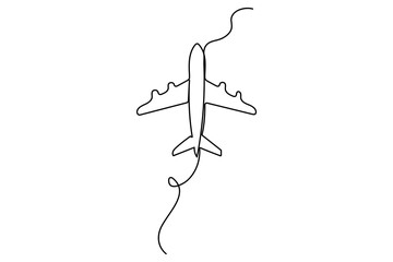 Continuous line drawing of Airplane vector with transparent background vector illustration 
