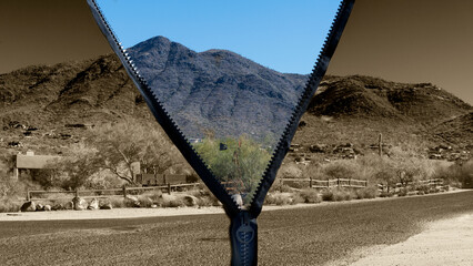 An opening showing color  in a black and white landscape photography