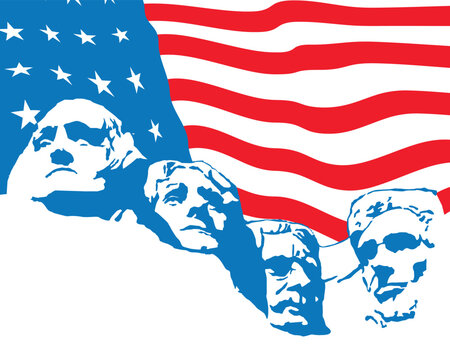 Mount Rushmore monument with American Flag vector background